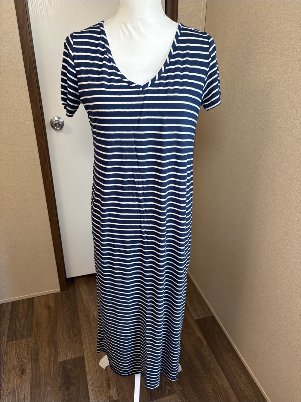 Olivia Rae New York Navy Striped Dress Nautical Coastal Large